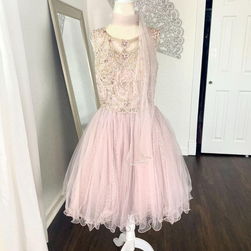 May Queen Vintage Beaded Lace Tulle Mesh Fairycore Formal Prom Dress 10 / M